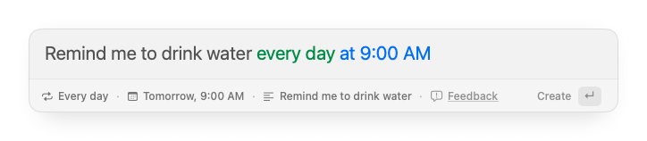 Remindy quickbar parsing a natural language recurring reminder on Mac